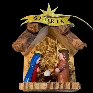 Kurt Adler 1980 Vtg Handmade & Hand-Painted Wooden Nativity Scene Xmas Ornament
